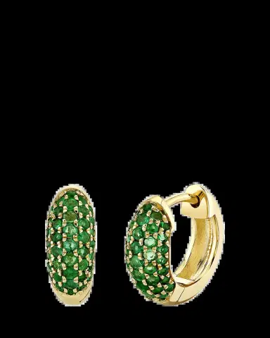 Sydney Evan 14K Emerald Pave Puffy Huggie Hoop Earrings | Thumbnail 2