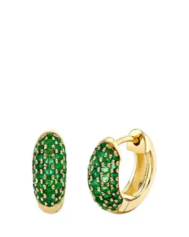 Sydney Evan 14K Emerald Pave Puffy Huggie Hoop Earrings | Thumbnail 1