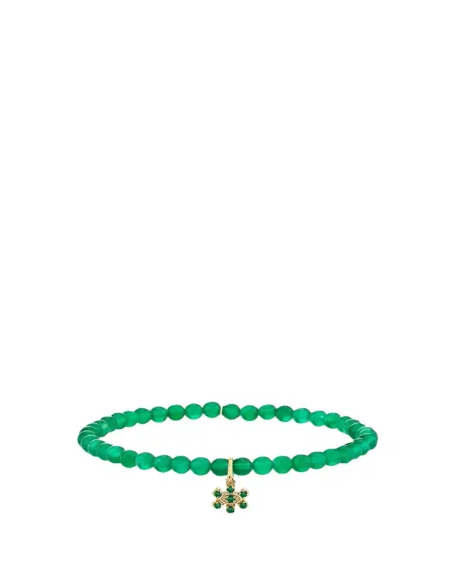 Sydney Evan 14K Small Marquise Emerald Charm on Green Onyx Bracelet
