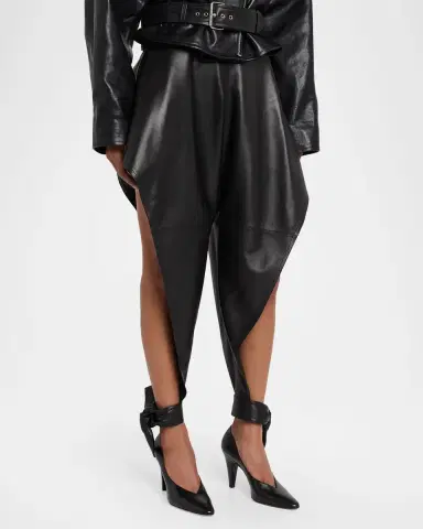 Alaïa Leather Pointed Ruffle Ankle-Tie Pants | Thumbnail 3 Alaïa Leather Pointed Ruffle Ankle-Tie Pants | Thumbnail 3