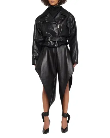 Alaïa Leather Pointed Ruffle Ankle-Tie Pants | Thumbnail 1 Alaïa Leather Pointed Ruffle Ankle-Tie Pants | Thumbnail 1
