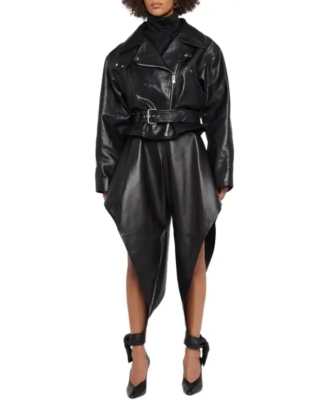 ALAÏA Leather Pointed Ruffle Ankle-Tie Pants