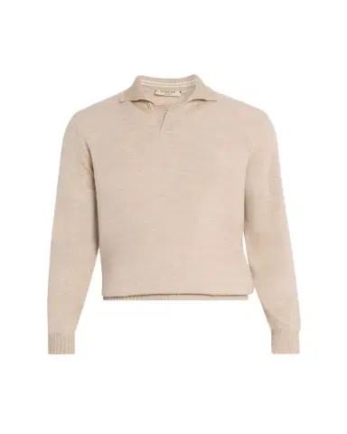 Fioroni Men's Duvet Cashmere Johnny-Collar Long-Sleeve Polo Shirt | Thumbnail 1