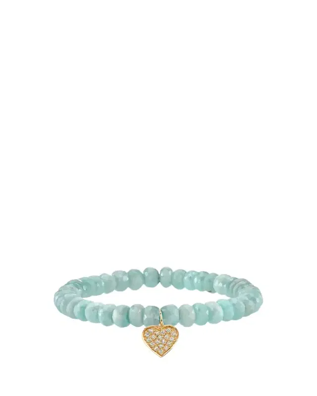 Sydney Evan 14K Diamond Pave Heart Charm on Amazonite Bracelet