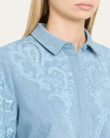 Kobi Halperin Hadley Floral Embroidered Denim Blouse | Thumbnail 5