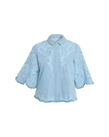 Kobi Halperin Hadley Floral Embroidered Denim Blouse | Thumbnail 1