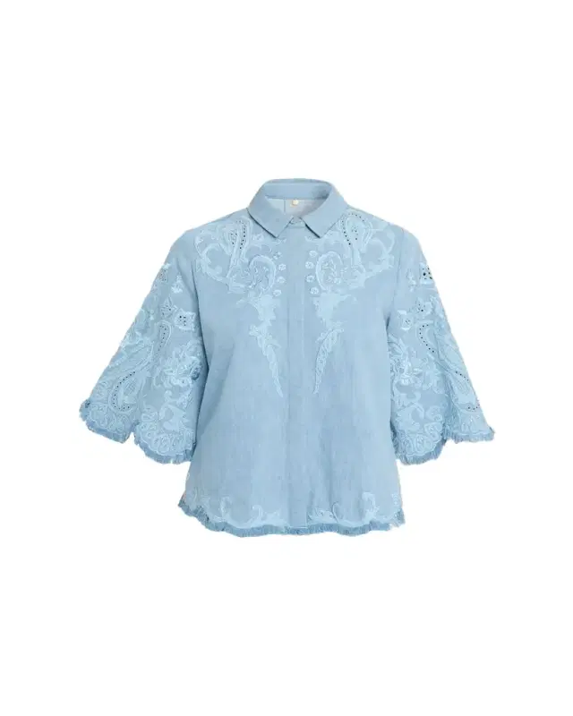 Hadley Floral Embroidered Denim Blouse