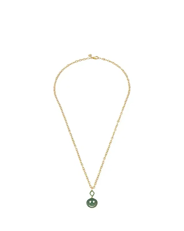 Sydney Evan 14K Yellow Gold Emerald Happy Face Pendant Necklace