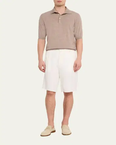 Fioroni Men's Fine-Knit Melange Wool Polo Shirt | Thumbnail 2 Fioroni Men's Fine-Knit Melange Wool Polo Shirt | Thumbnail 2