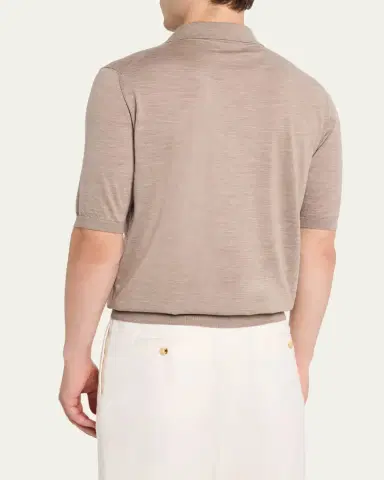 Fioroni Men's Fine-Knit Melange Wool Polo Shirt | Thumbnail 3 Fioroni Men's Fine-Knit Melange Wool Polo Shirt | Thumbnail 3