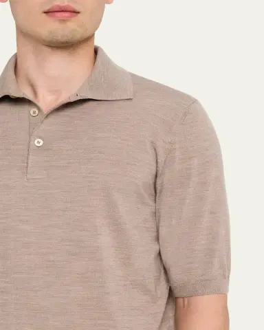 Fioroni Men's Fine-Knit Melange Wool Polo Shirt | Thumbnail 5 Fioroni Men's Fine-Knit Melange Wool Polo Shirt | Thumbnail 5