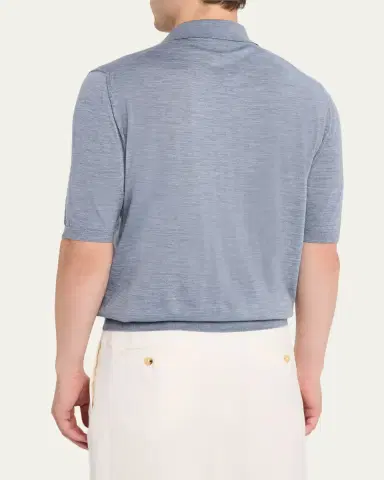 Fioroni Men's Fine-Knit Melange Wool Polo Shirt | Thumbnail 8 Fioroni Men's Fine-Knit Melange Wool Polo Shirt | Thumbnail 8