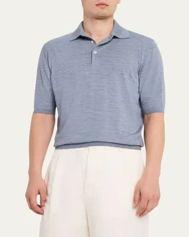 Fioroni Men's Fine-Knit Melange Wool Polo Shirt | Thumbnail 9 Fioroni Men's Fine-Knit Melange Wool Polo Shirt | Thumbnail 9