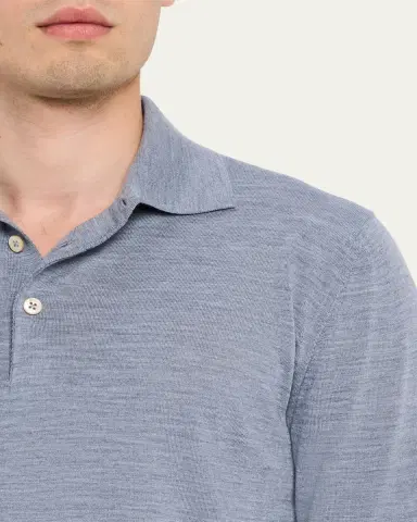 Fioroni Men's Fine-Knit Melange Wool Polo Shirt | Thumbnail 10 Fioroni Men's Fine-Knit Melange Wool Polo Shirt | Thumbnail 10