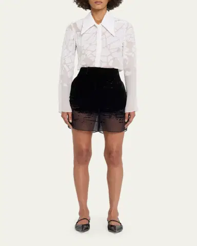 Grace Ling Glitch Devoré Velvet Sheer Chiffon Shorts | Thumbnail 2
