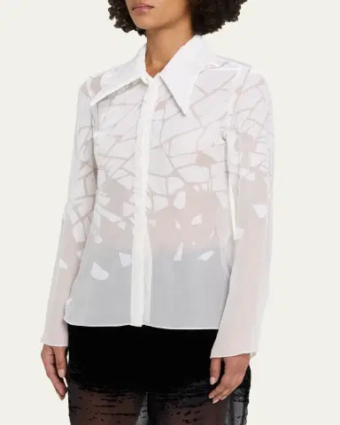 Grace Ling Cracked Velvet Devore Chiffon Button-Down Shirt | Thumbnail 4 Grace Ling Cracked Velvet Devore Chiffon Button-Down Shirt | Thumbnail 4