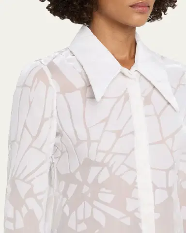 Grace Ling Cracked Velvet Devore Chiffon Button-Down Shirt | Thumbnail 5 Grace Ling Cracked Velvet Devore Chiffon Button-Down Shirt | Thumbnail 5