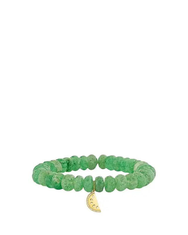 14K Diamond Watermelon Charm on Green Quartz Bracelet