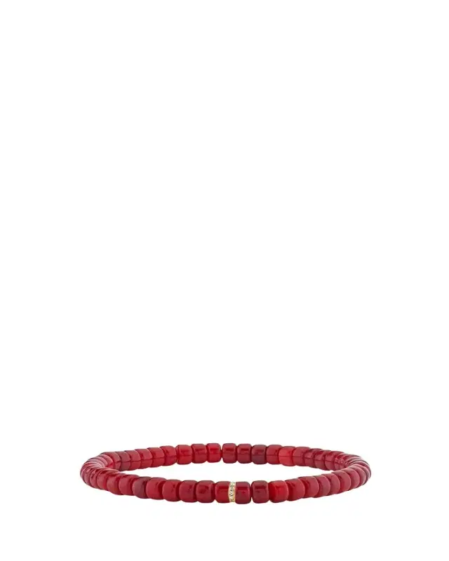 Sydney Evan 4mm Red Heishi Bead and Diamond Rondelle Stretch Bracelet