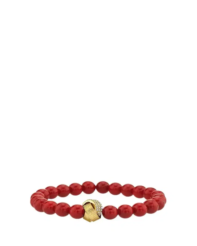 Sydney Evan 14K Diamond Tri-Linked Rondelle on Red Jade Stretch Bracelet