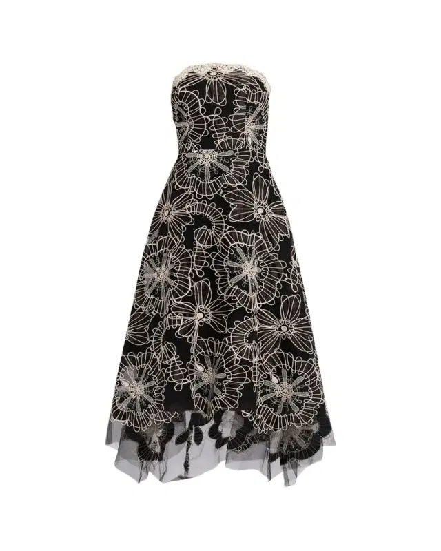 Rickie Freeman for Teri Jon Strapless Floral-Embroidered Tulle Maxi Dress