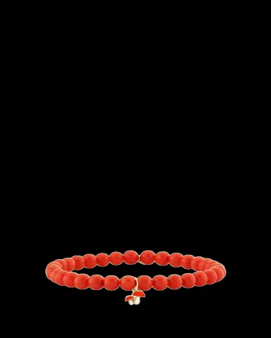 Sydney Evan 14K Mushroom Charm on Peach Coral Stretch Bracelet | Thumbnail 2
