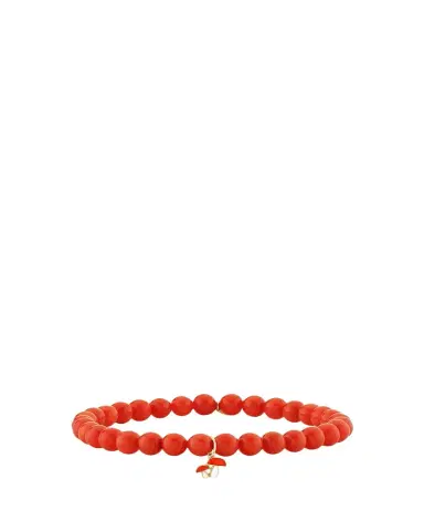 Sydney Evan 14K Mushroom Charm on Peach Coral Stretch Bracelet | Thumbnail 1