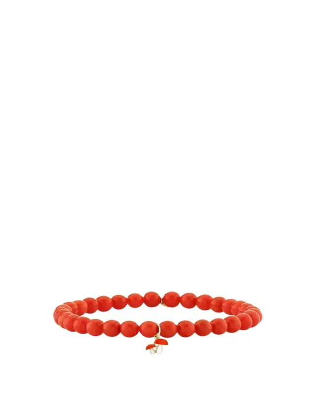 Sydney Evan 14K Mushroom Charm on Peach Coral Stretch Bracelet