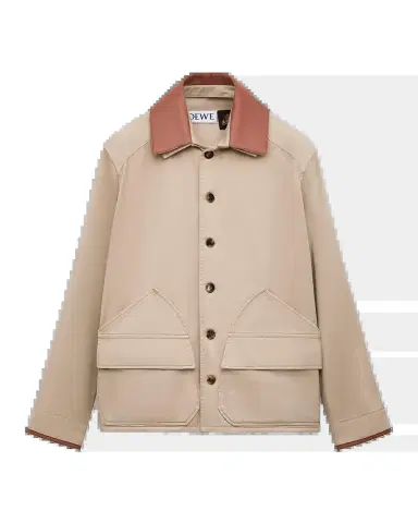 Loewe x Paula's Ibiza Men's Washed Cotton Leather-Collar Shirt Jacket | Thumbnail 2 Loewe x Paula's Ibiza Men's Washed Cotton Leather-Collar Shirt Jacket | Thumbnail 2