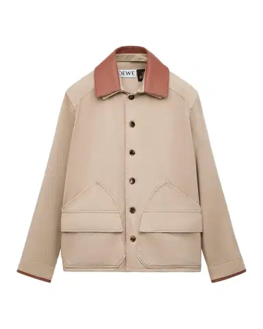 Loewe x Paula's Ibiza Men's Washed Cotton Leather-Collar Shirt Jacket | Thumbnail 1 Loewe x Paula's Ibiza Men's Washed Cotton Leather-Collar Shirt Jacket | Thumbnail 1