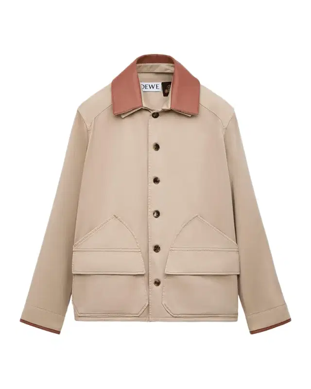 Loewe x Paula 's Ibiza Men 's Washed Cotton Leather-Collar Shirt Jacket