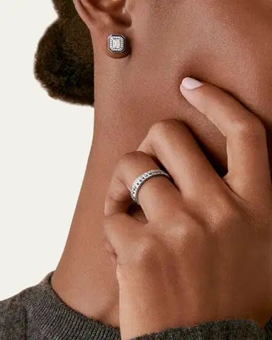 Boucheron Vendome Lisere 18K White Gold Emerald Cut Diamond Stud Earrings | Thumbnail 2