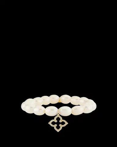 Sydney Evan 14K Diamond Moroccan Flower on Pearl Stretch Bracelet | Thumbnail 2