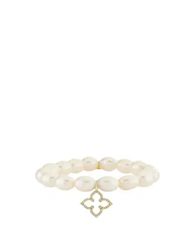 Sydney Evan 14K Diamond Moroccan Flower on Pearl Stretch Bracelet | Thumbnail 1