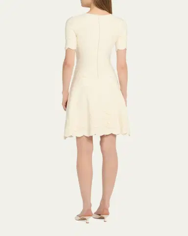 Oscar de la Renta Floral Jacquard Knit Short-Sleeve Mini Dress | Thumbnail 3 Oscar de la Renta Floral Jacquard Knit Short-Sleeve Mini Dress | Thumbnail 3