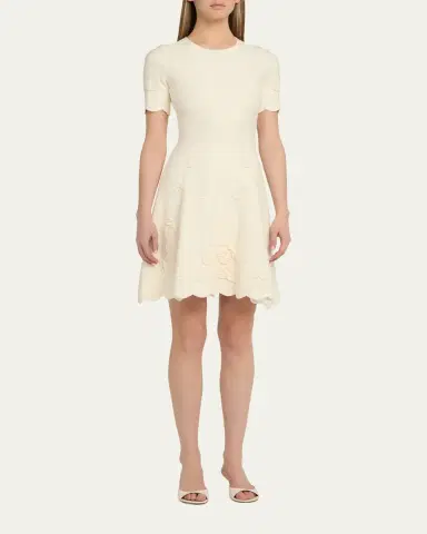 Oscar de la Renta Floral Jacquard Knit Short-Sleeve Mini Dress | Thumbnail 4 Oscar de la Renta Floral Jacquard Knit Short-Sleeve Mini Dress | Thumbnail 4
