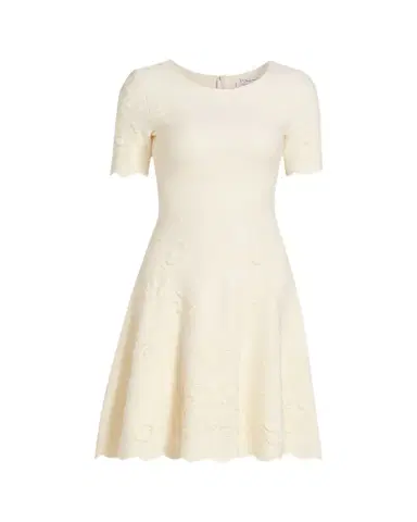 Oscar de la Renta Floral Jacquard Knit Short-Sleeve Mini Dress | Thumbnail 1 Oscar de la Renta Floral Jacquard Knit Short-Sleeve Mini Dress | Thumbnail 1