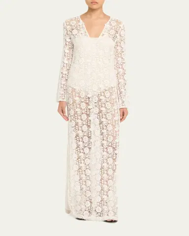 Nili Lotan Della Floral Crochet Knit Long-Sleeve Maxi Dress | Thumbnail 2