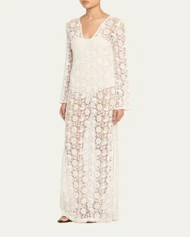 Nili Lotan Della Floral Crochet Knit Long-Sleeve Maxi Dress | Thumbnail 4
