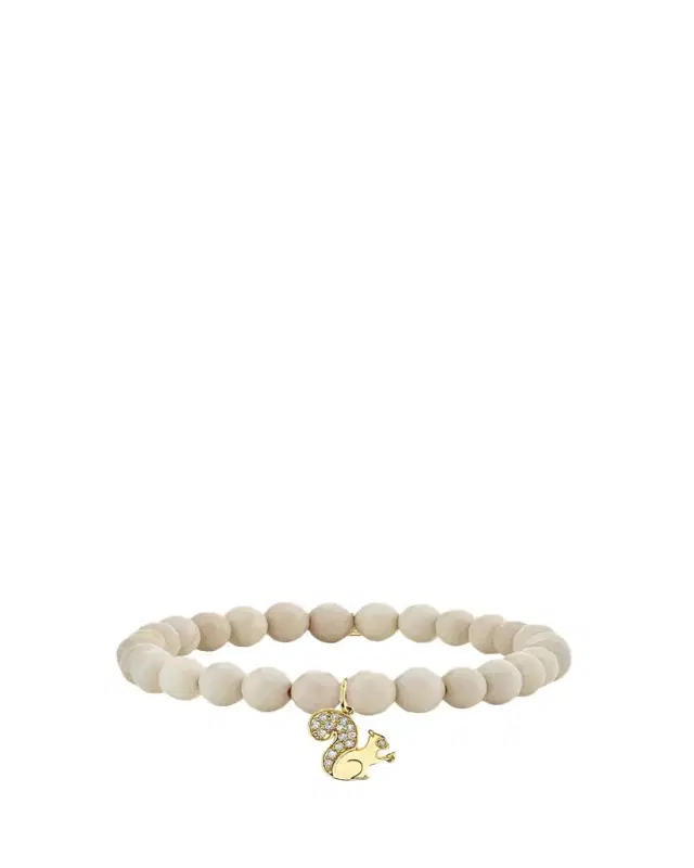 14K Diamond Squirrel on Jasper Beaded Stretch Bracelet