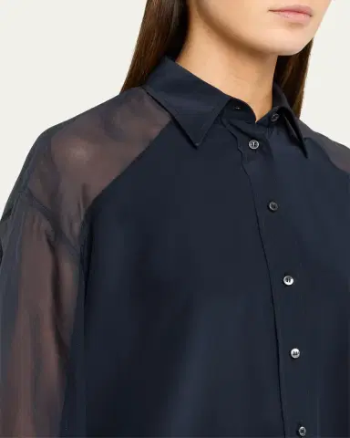 Brunello Cucinelli Chiffon Raglan Sleeve Button-Down Shirt | Thumbnail 5 Brunello Cucinelli Chiffon Raglan Sleeve Button-Down Shirt | Thumbnail 5