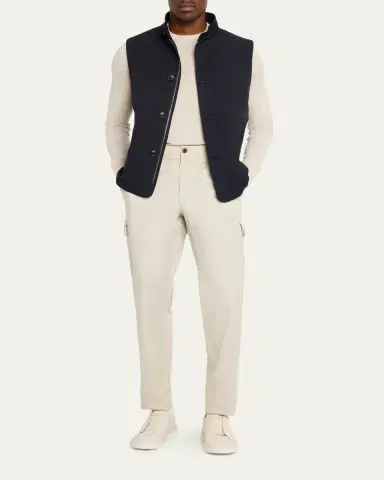 Zegna Men's Motorin Stand Collar Button-Front Vest | Thumbnail 2
