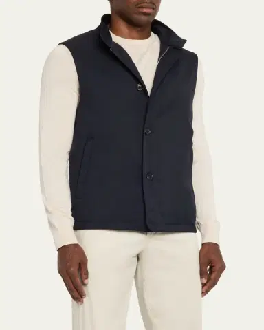 Zegna Men's Motorin Stand Collar Button-Front Vest | Thumbnail 4