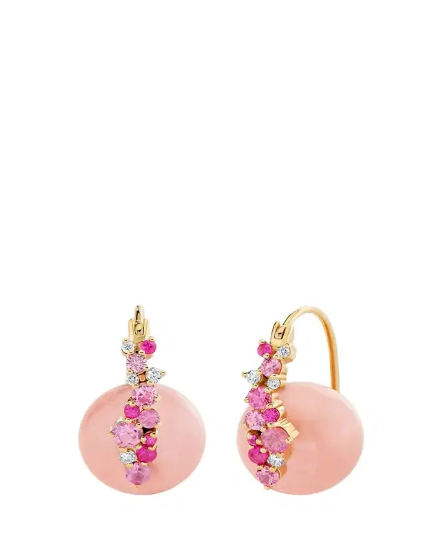 14K Diamond and Pink Sapphire 12mm Morganite Bead Earrings