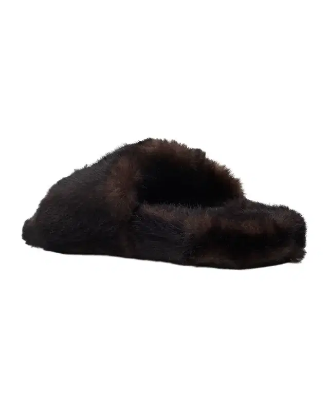 Embellished Bow Faux Fur Slide Sandals
