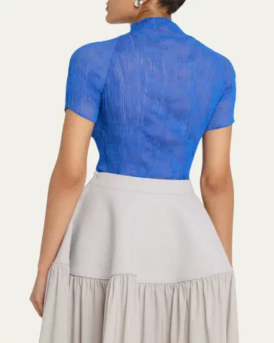 Issey Miyake Twisted Chiffon Plisse Mock-Neck Top | Thumbnail 3
