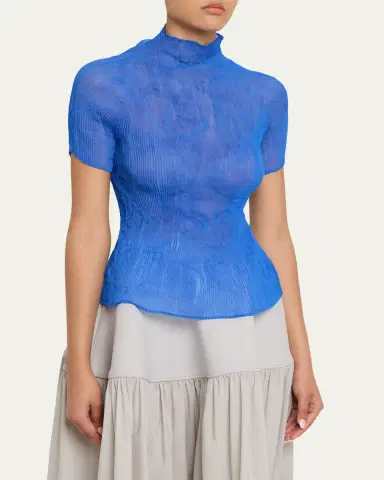 Issey Miyake Twisted Chiffon Plisse Mock-Neck Top | Thumbnail 4