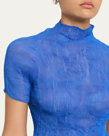 Issey Miyake Twisted Chiffon Plisse Mock-Neck Top | Thumbnail 5