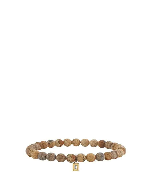 Sydney Evan 14K Single Baguette Diamond on Jasper Stretch Bracelet