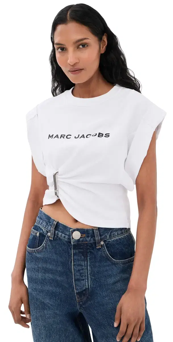 Pop J arc Logo Drape Seam Tee White